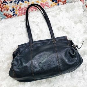 J Jill Black Leather Shoulder Tote Handbag Purse